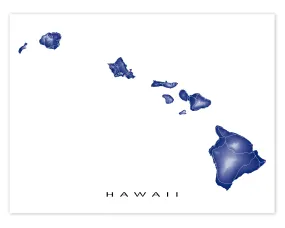 Hawaii Map Wall Art Print Poster, Topographic Hawaiian Islands Road Maps, Maui Honolulu Kauai Oahu
