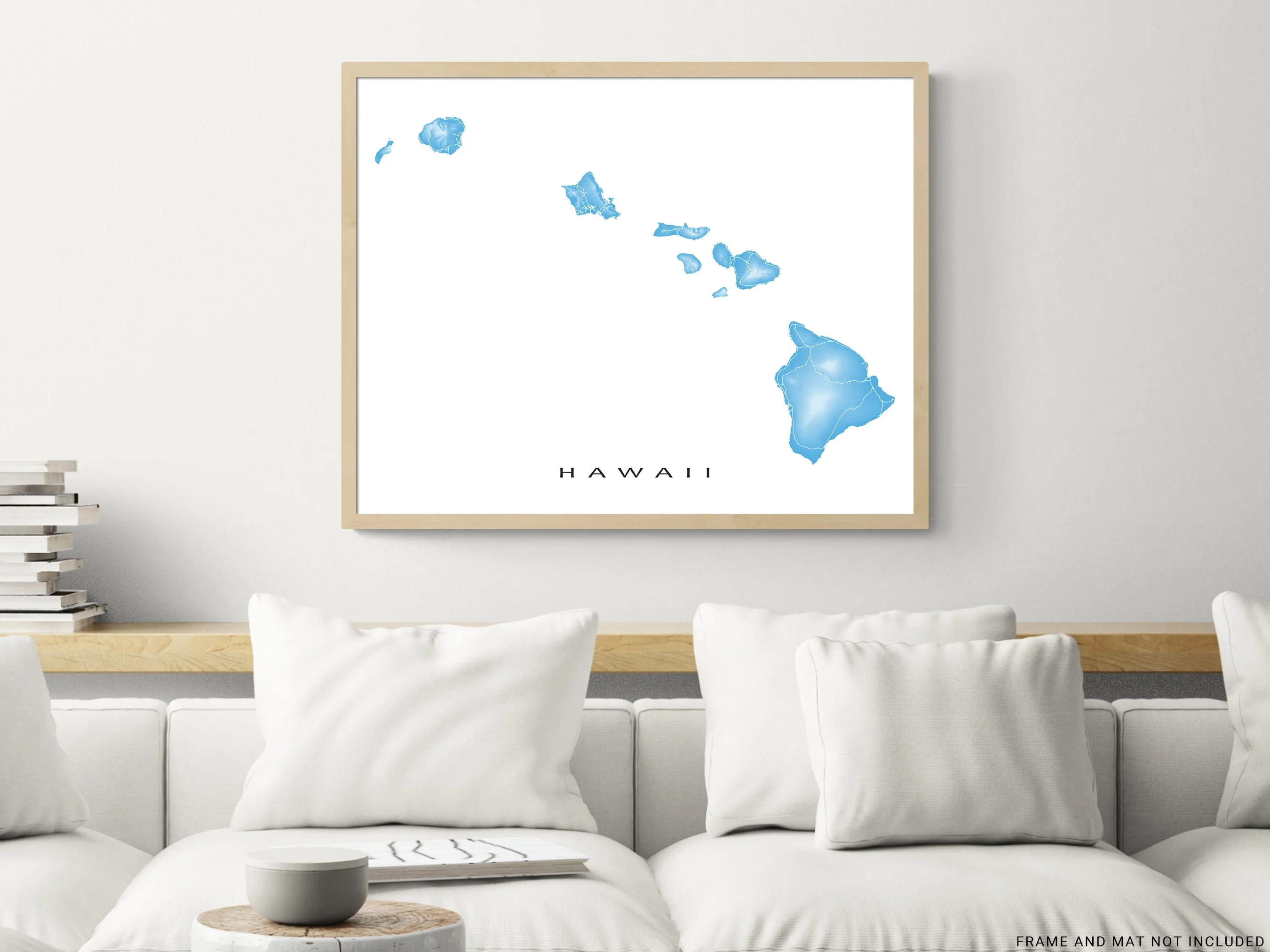 Hawaii Map Wall Art Print Poster, Topographic Hawaiian Islands Road Maps, Maui Honolulu Kauai Oahu