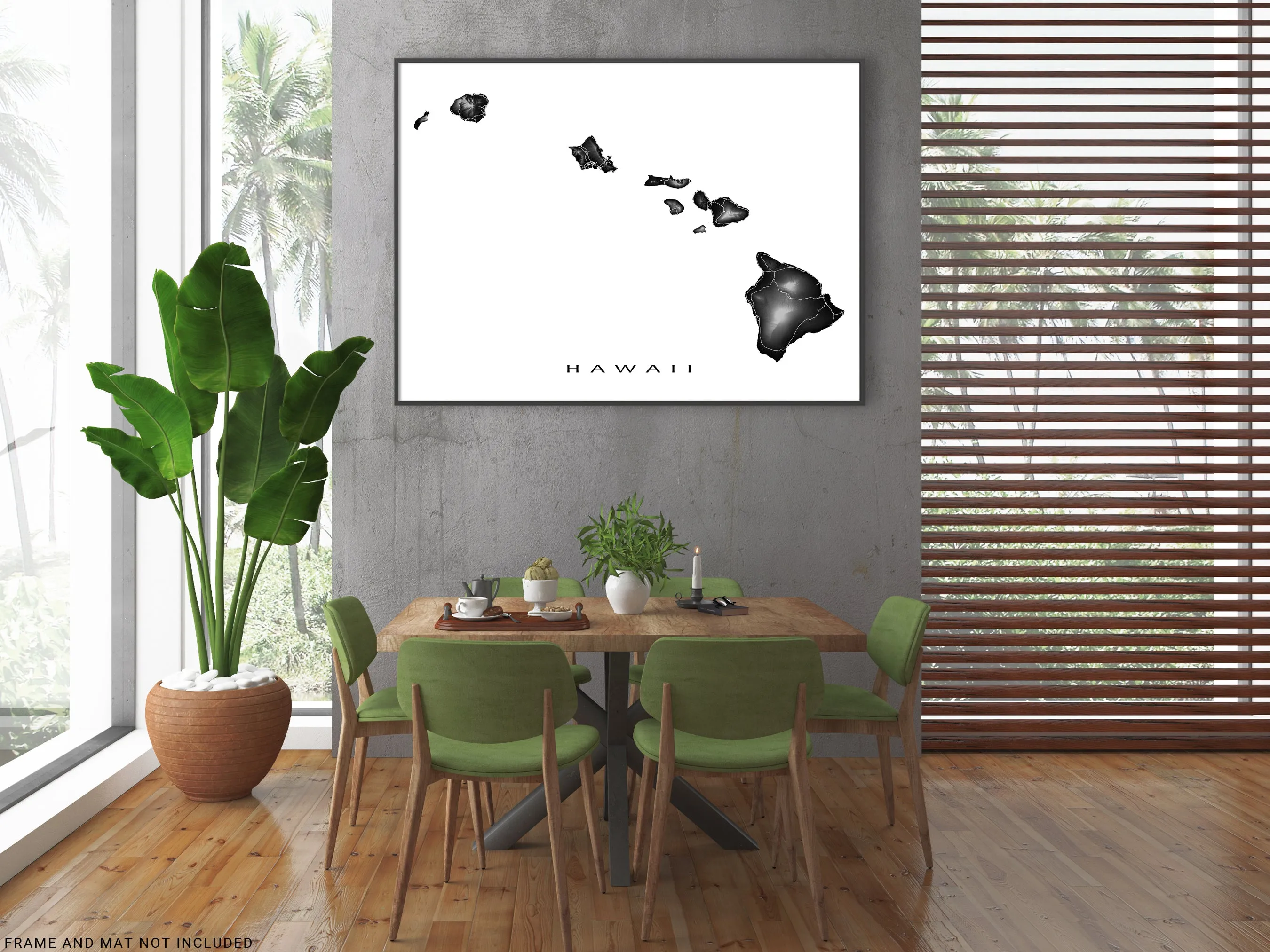 Hawaii Map Wall Art Print Poster, Topographic Hawaiian Islands Road Maps, Maui Honolulu Kauai Oahu