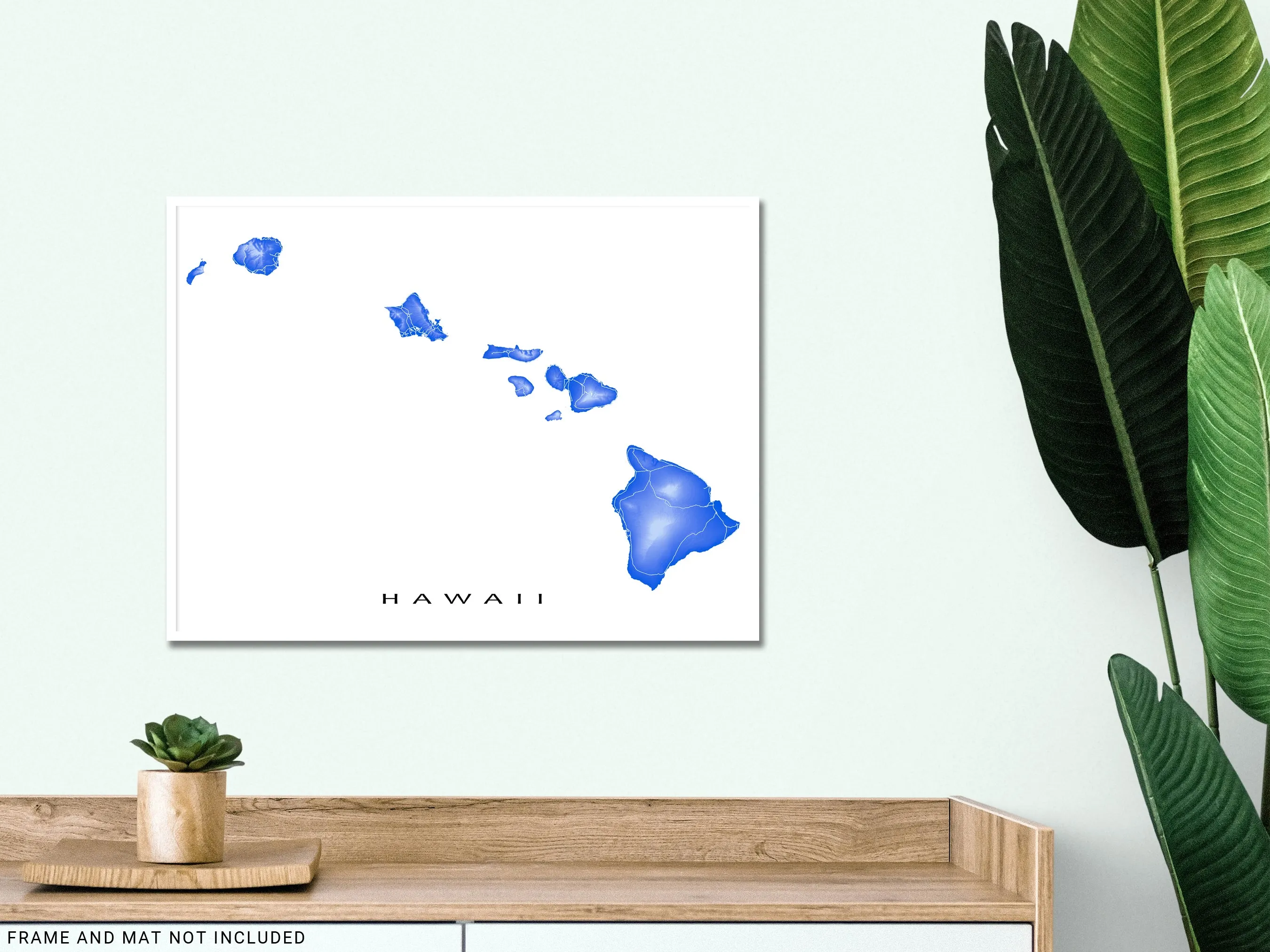 Hawaii Map Wall Art Print Poster, Topographic Hawaiian Islands Road Maps, Maui Honolulu Kauai Oahu