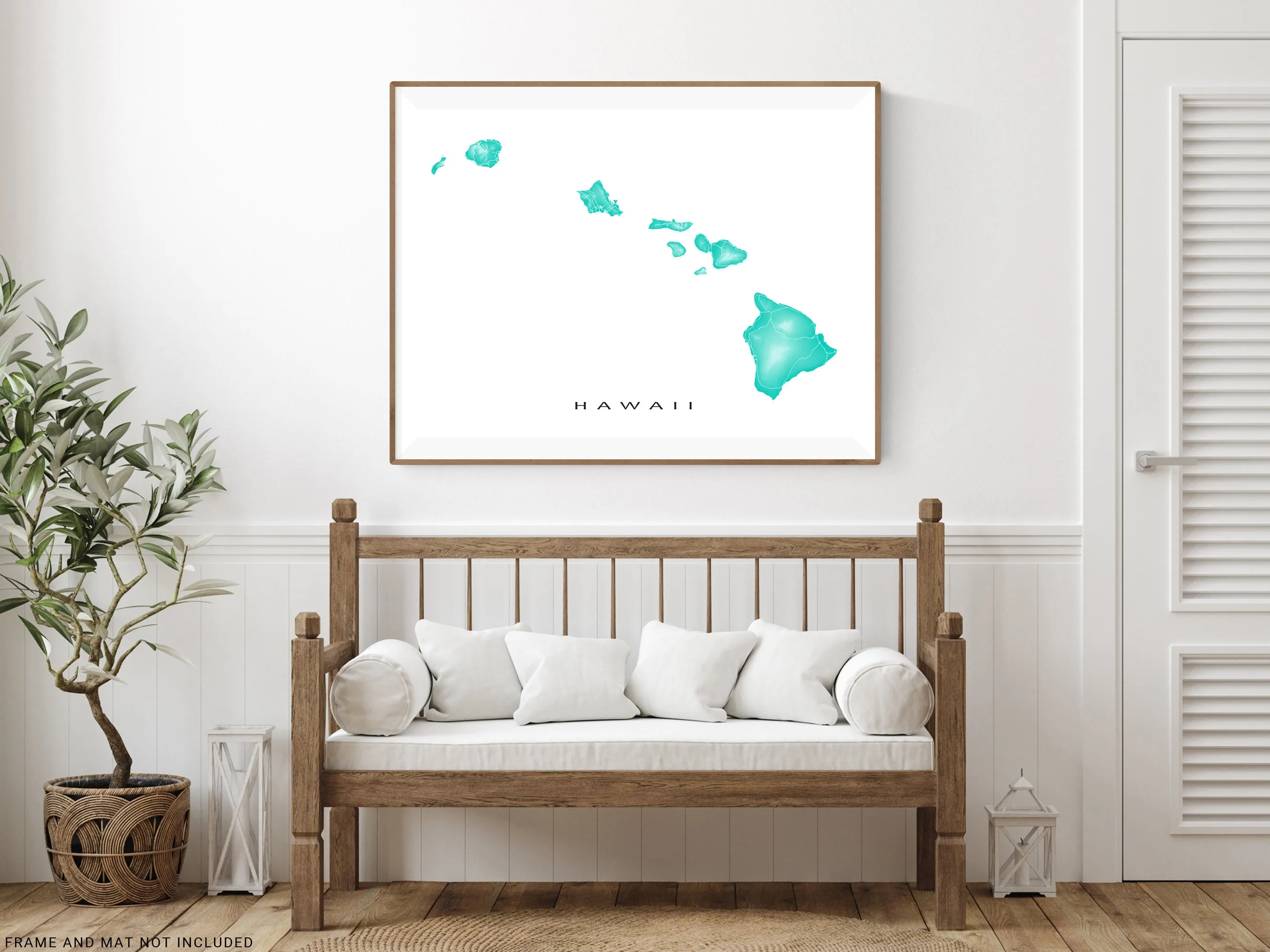 Hawaii Map Wall Art Print Poster, Topographic Hawaiian Islands Road Maps, Maui Honolulu Kauai Oahu