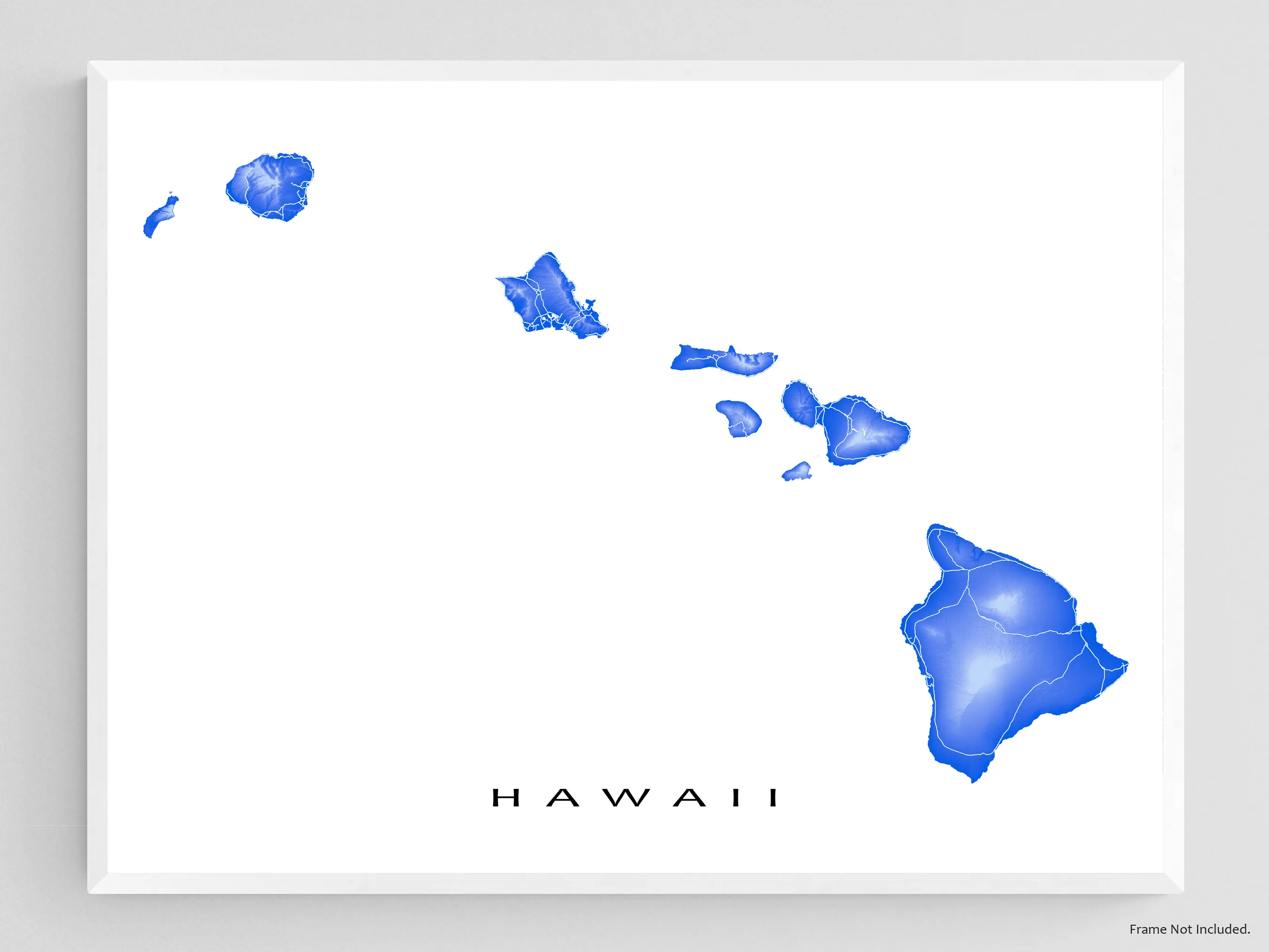 Hawaii Map Wall Art Print Poster, Topographic Hawaiian Islands Road Maps, Maui Honolulu Kauai Oahu