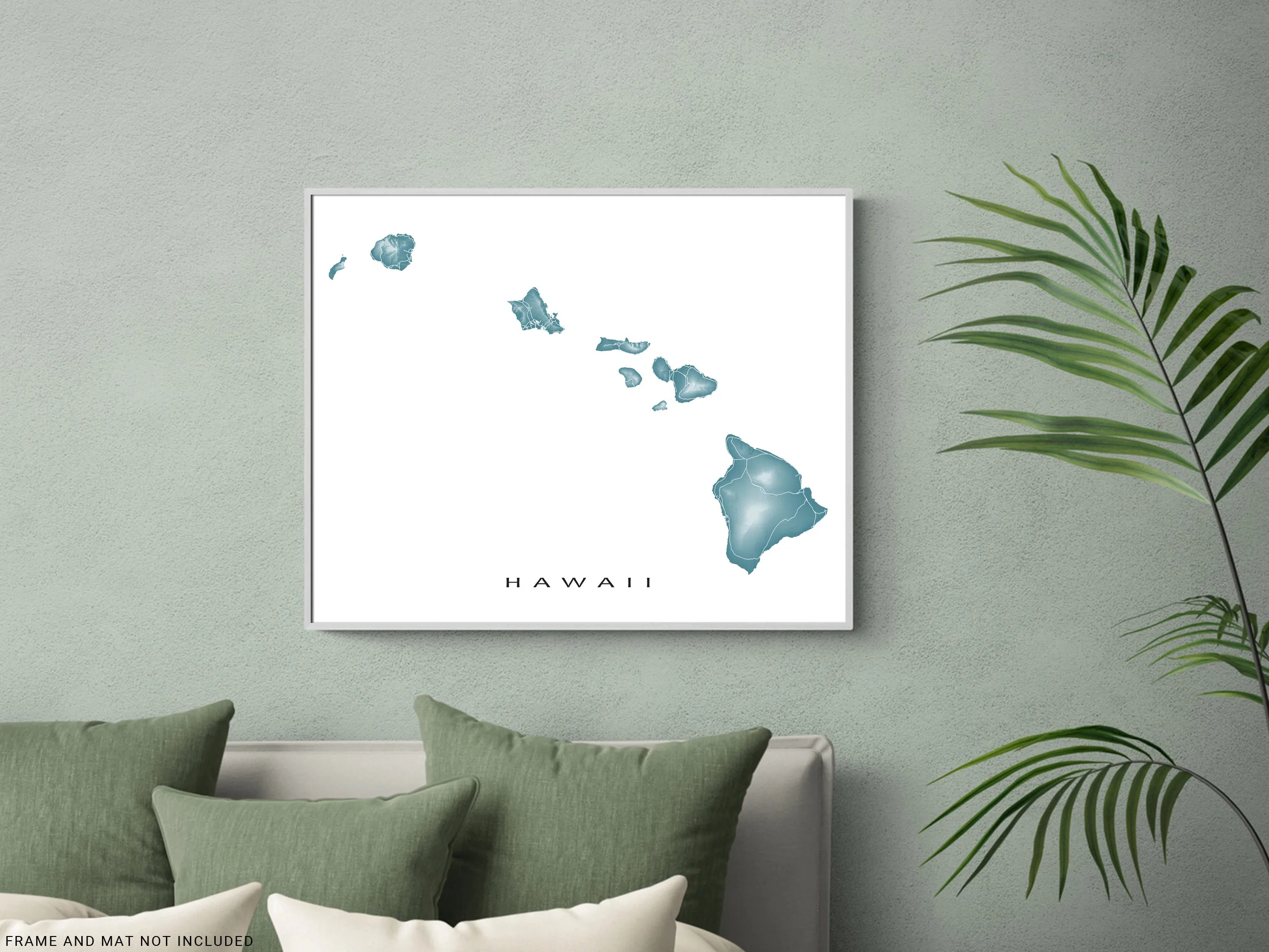 Hawaii Map Wall Art Print Poster, Topographic Hawaiian Islands Road Maps, Maui Honolulu Kauai Oahu