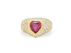 Heart-Shaped Ruby and Diamond Ring in 18K Gold