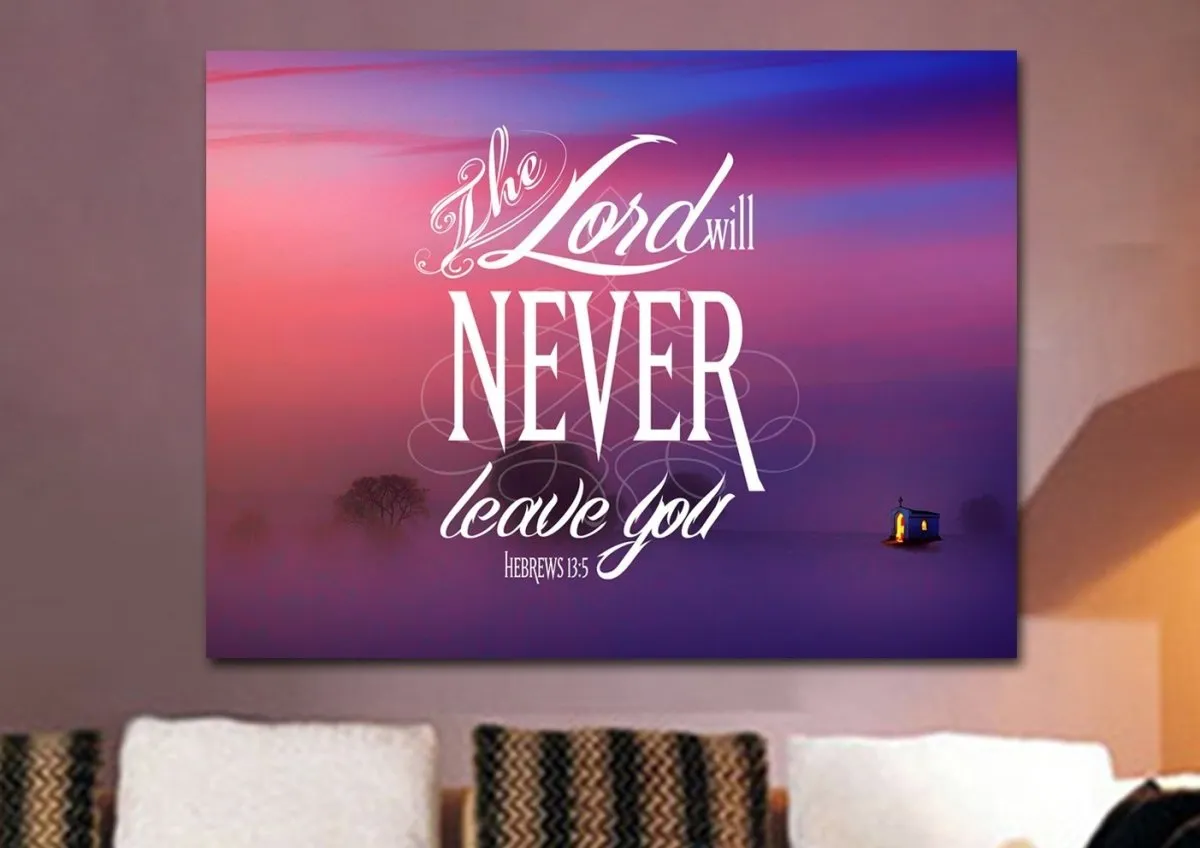 Hebrews 135 The Lord Will Never Leave You Canvas Wall Art Print - Christian Canvas Wall Art