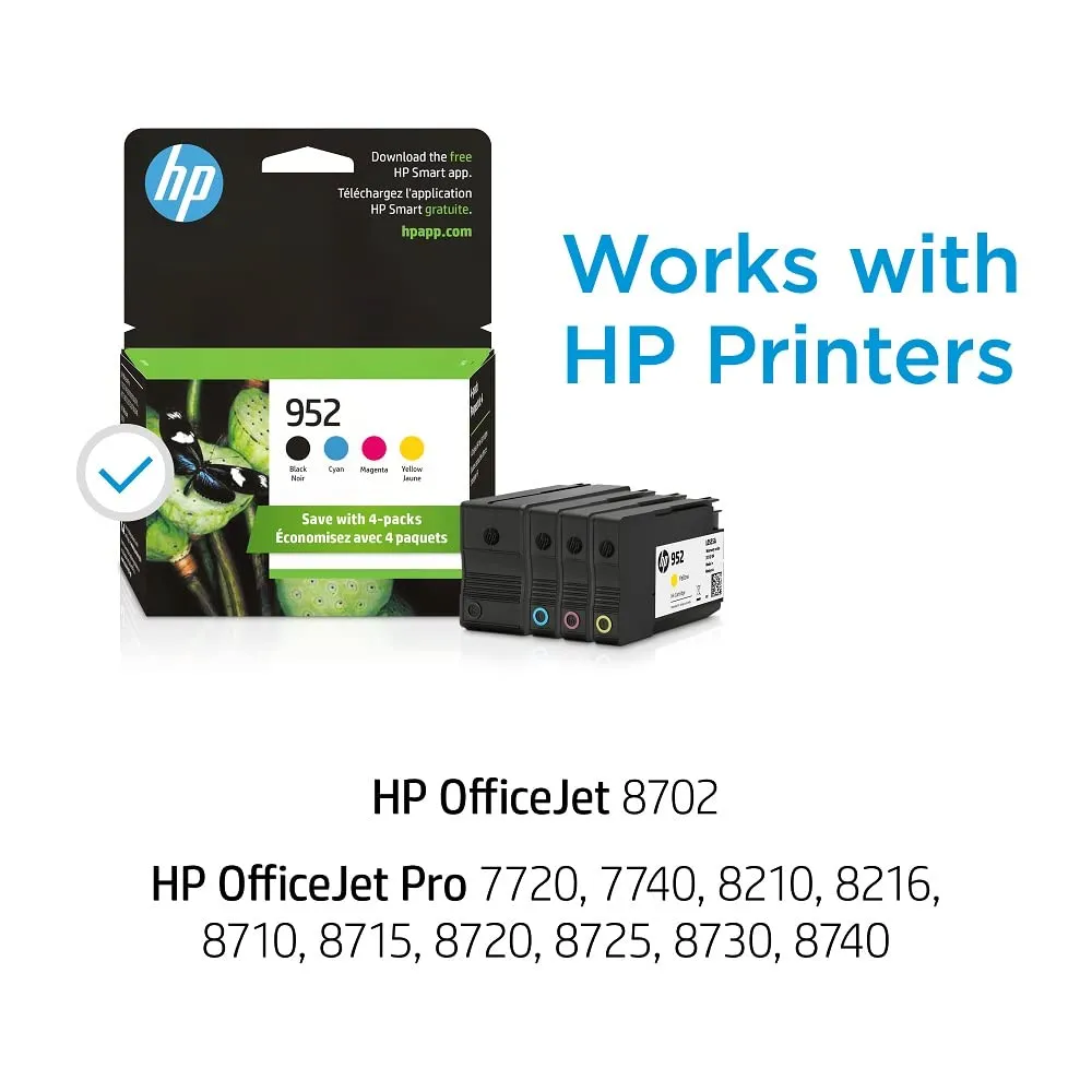 HP 952 Ink Cartridge Set - Black, Cyan, Magenta, Yellow - 4 Pack