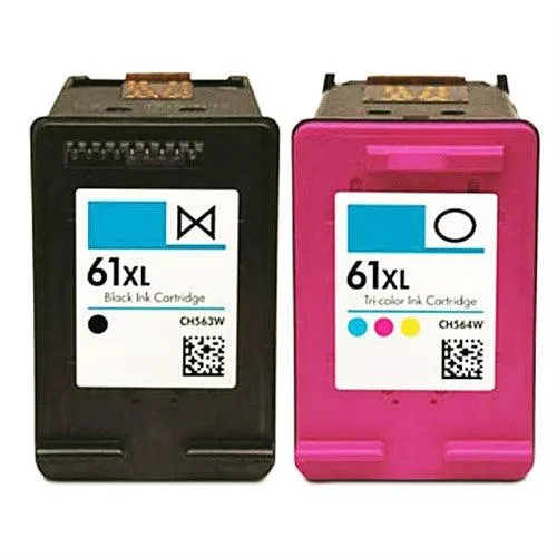 HP CH563WN Black & CH564WN Color (HP 61XL Combo-Pack of 2) High Yield Remanufactured Inkjet Cartridges