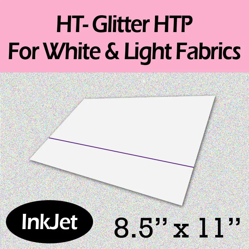 HT-Inkjet Glitter Heat Transfer Paper for White & Light Fabrics 8.5" x 11" (10 Sheets)