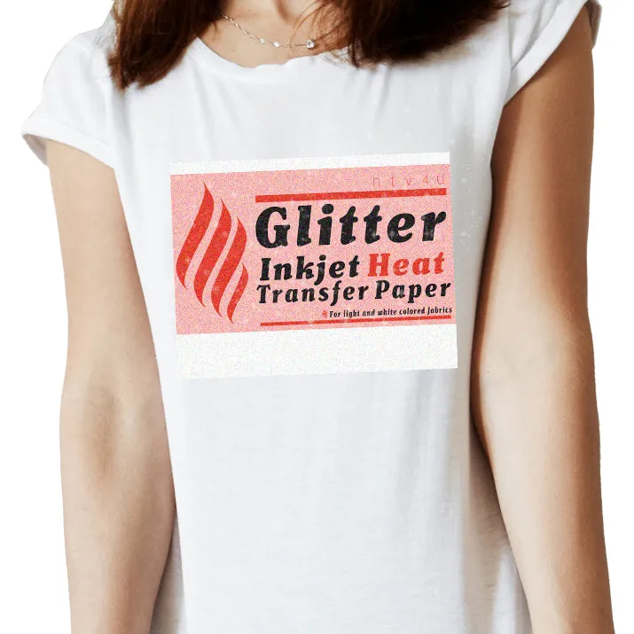 HT-Inkjet Glitter Heat Transfer Paper for White & Light Fabrics 8.5" x 11" (10 Sheets)