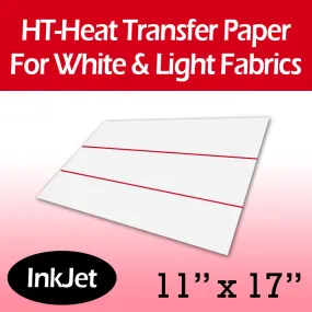 HT-Inkjet Heat Transfer Paper White & Light Fabrics 11" x 17" (10 Sheets)