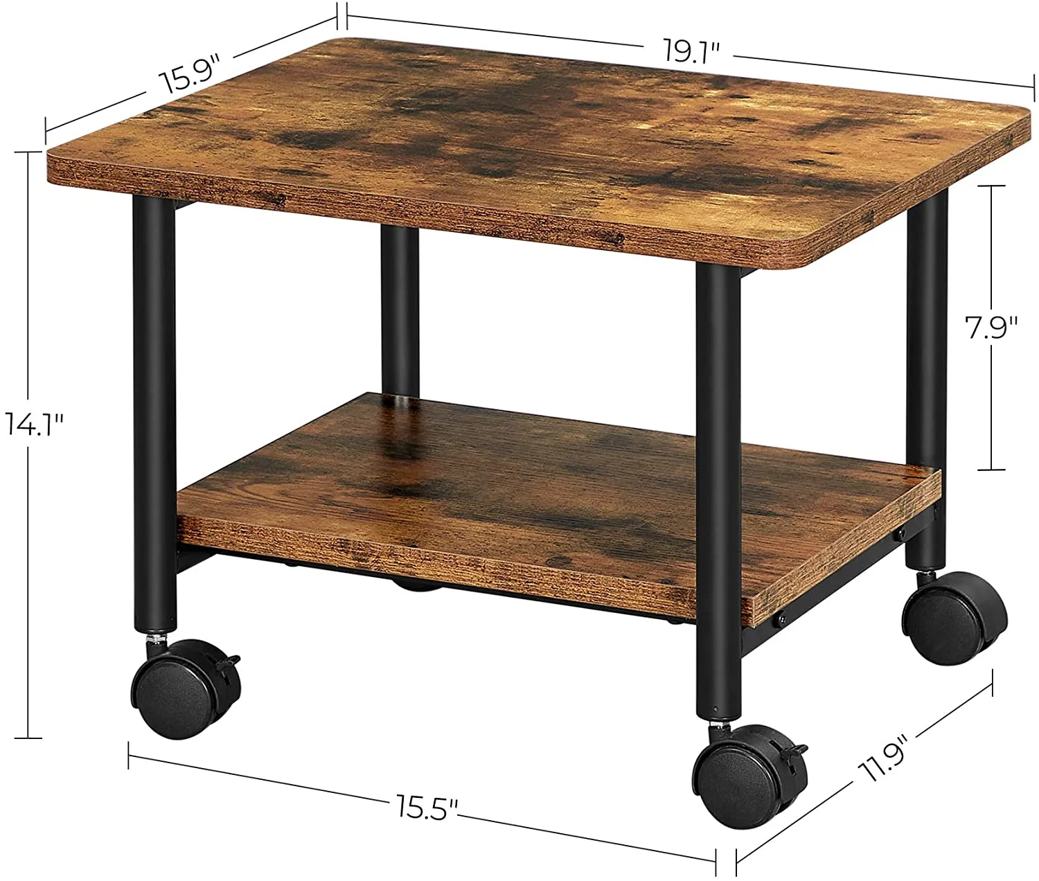 Industrial Under Desk Printer Stand, 2-Tier Mobile Machine Cart with Shelf