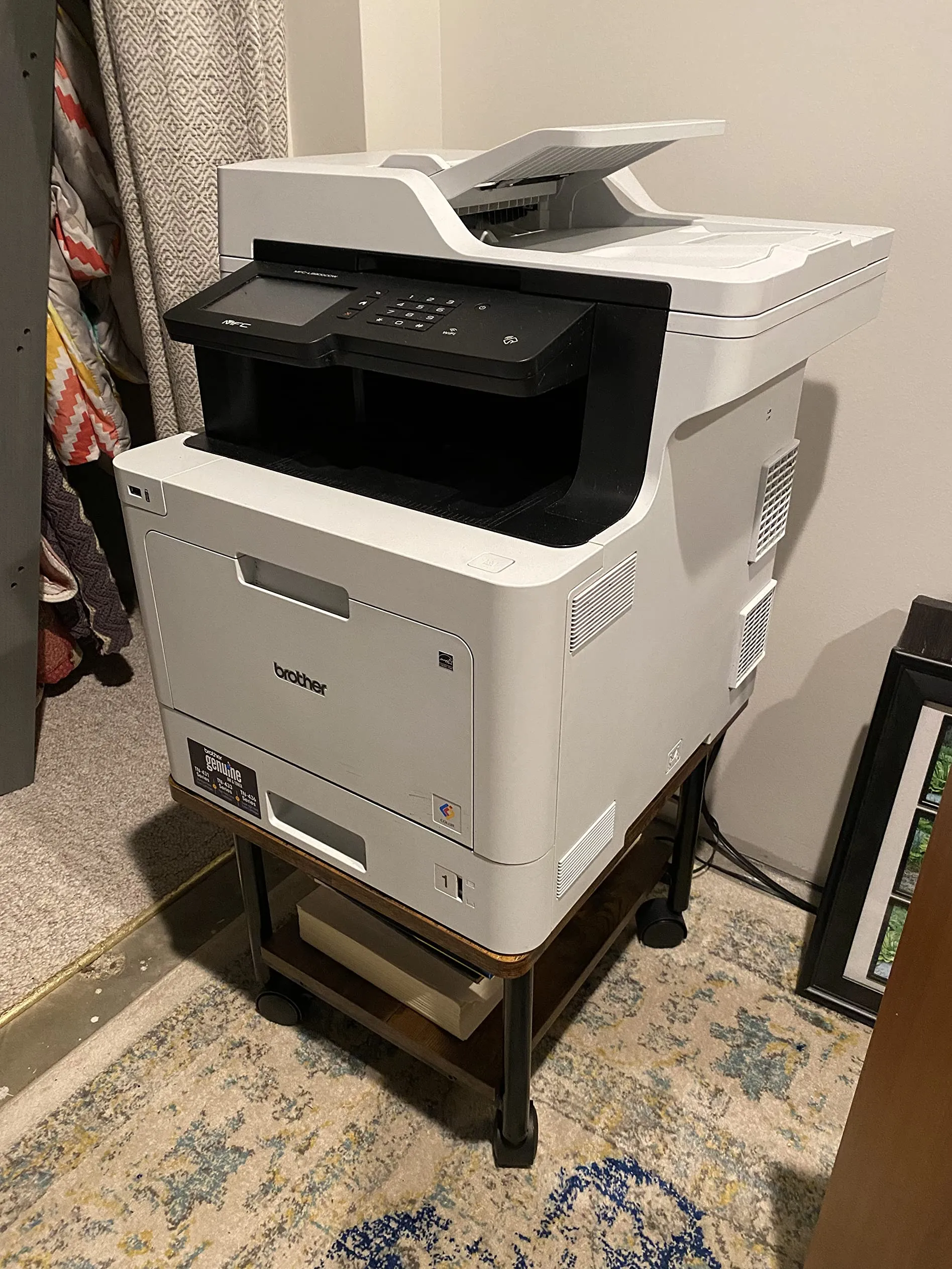Industrial Under Desk Printer Stand, 2-Tier Mobile Machine Cart with Shelf
