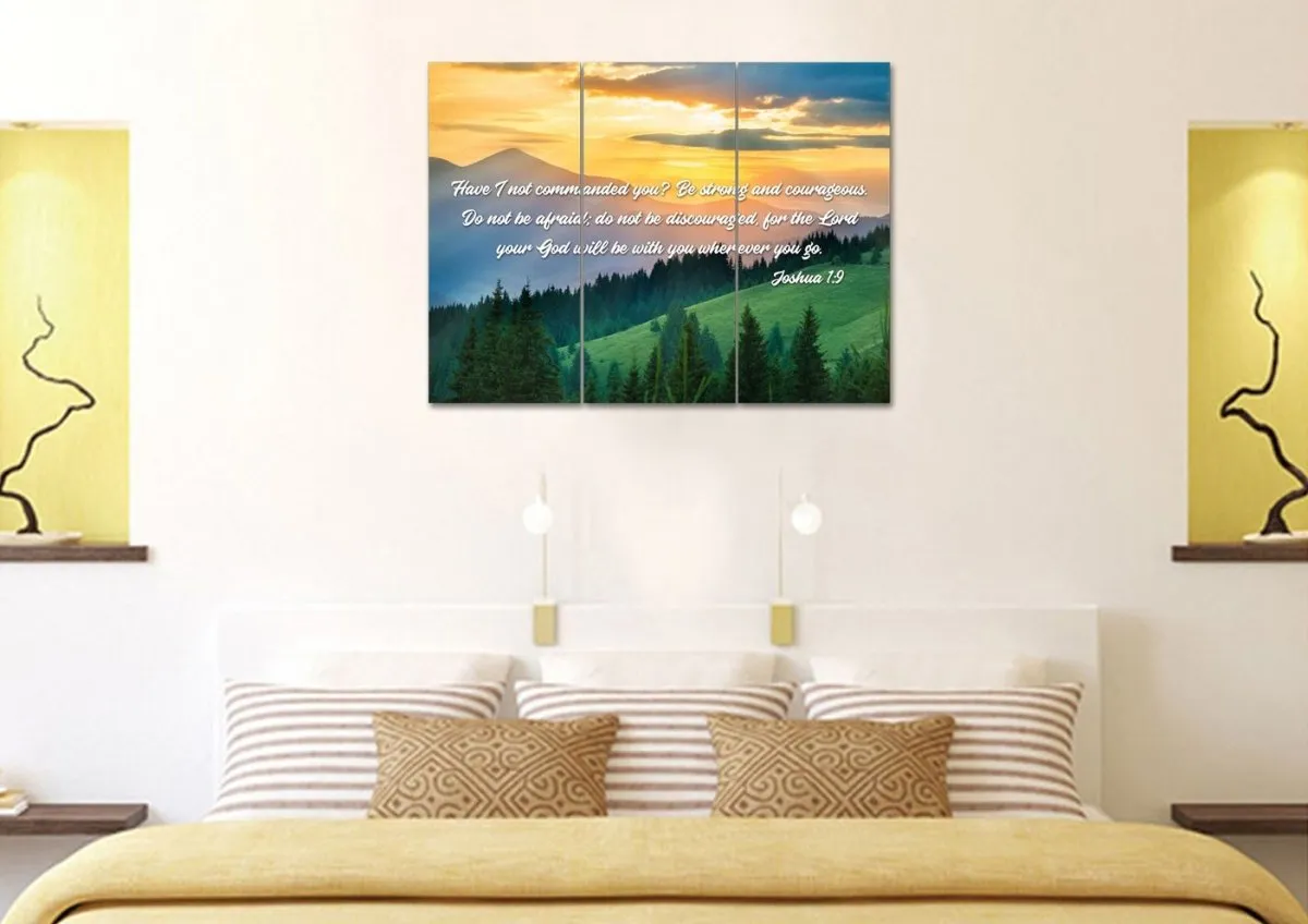 Joshua 19 Be Strong And Courageous Canvas Wall Art Print - Christian Canvas Wall Art