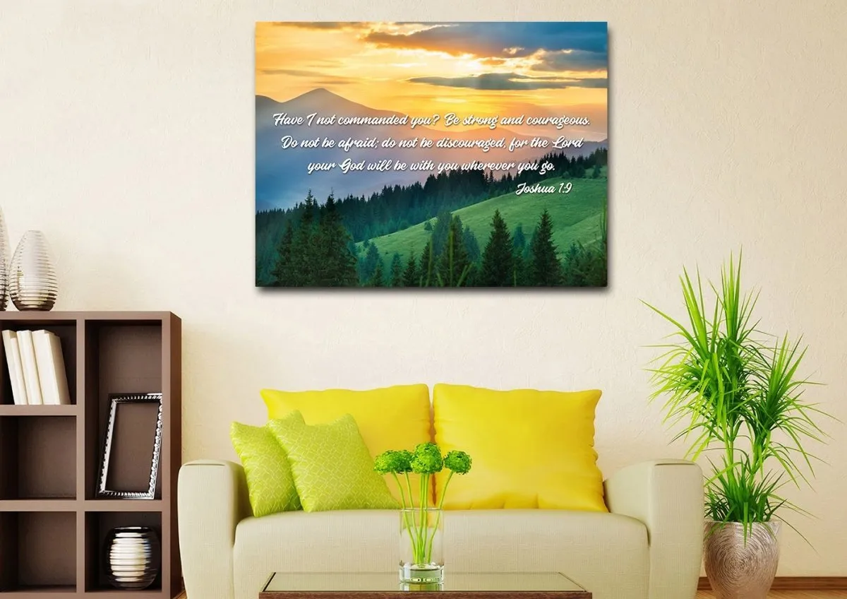 Joshua 19 Be Strong And Courageous Canvas Wall Art Print - Christian Canvas Wall Art