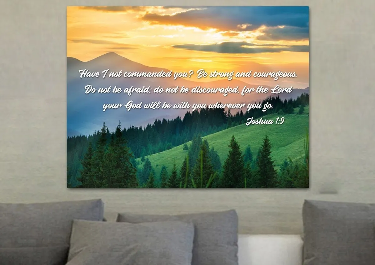 Joshua 19 Be Strong And Courageous Canvas Wall Art Print - Christian Canvas Wall Art