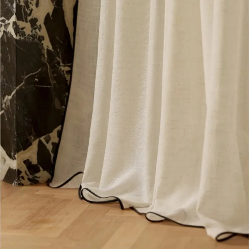 Kalani Linen Semi-Sheer Custom Curtain With Black Trim