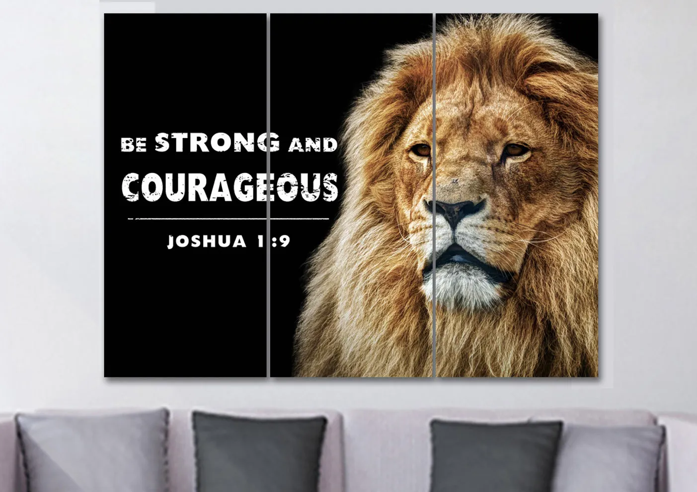 King Of Lions Joshua 19 Be Strong And Courageous Wall Art - Christian Canvas Wall Art