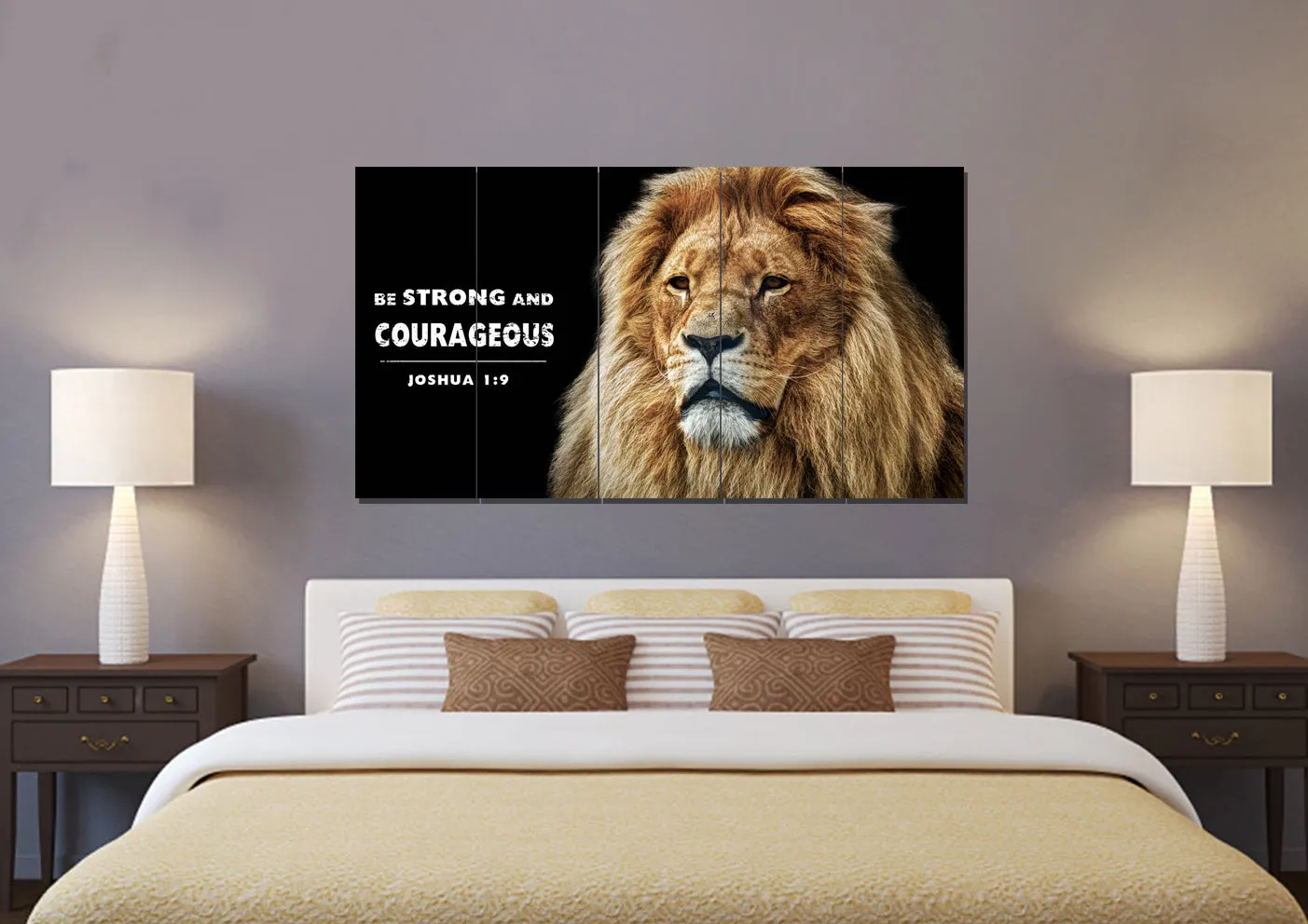 King Of Lions Joshua 19 Be Strong And Courageous Wall Art - Christian Canvas Wall Art