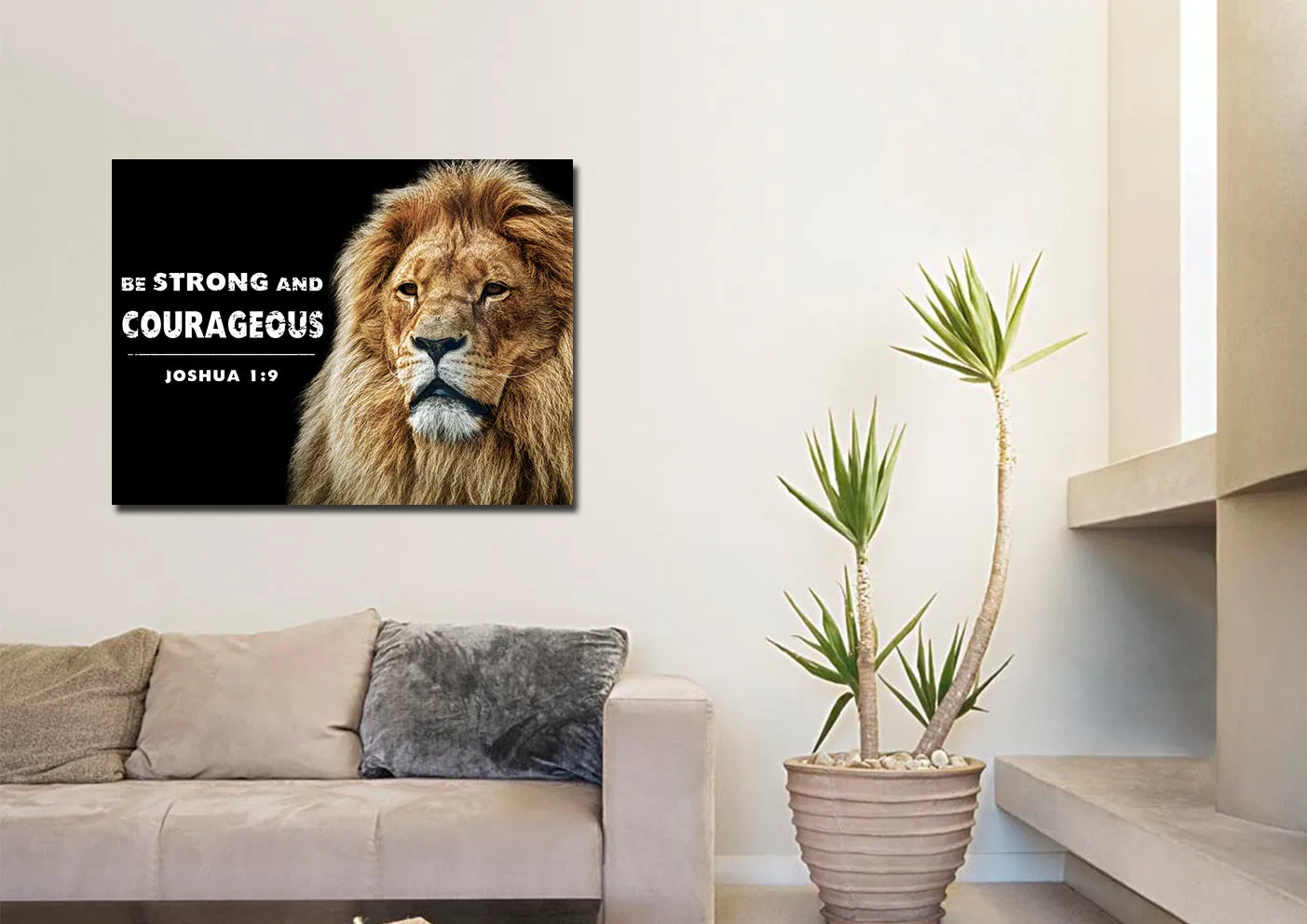 King Of Lions Joshua 19 Be Strong And Courageous Wall Art - Christian Canvas Wall Art