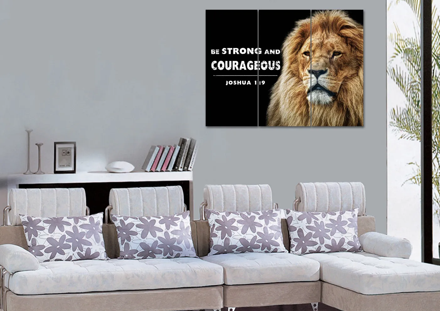 King Of Lions Joshua 19 Be Strong And Courageous Wall Art - Christian Canvas Wall Art