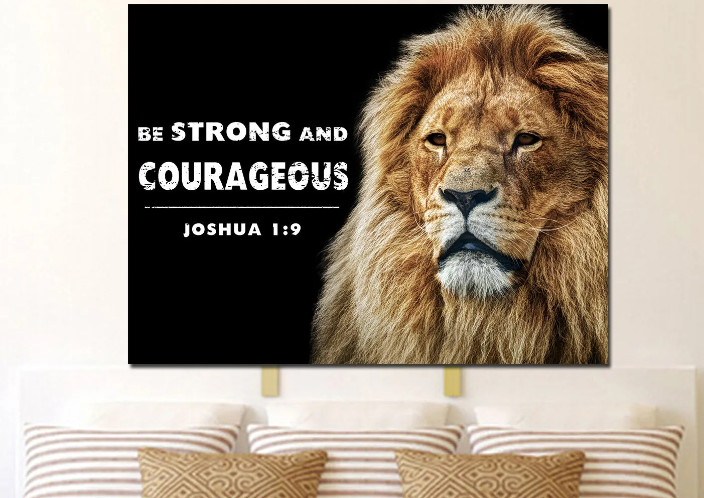 King Of Lions Joshua 19 Be Strong And Courageous Wall Art - Christian Canvas Wall Art