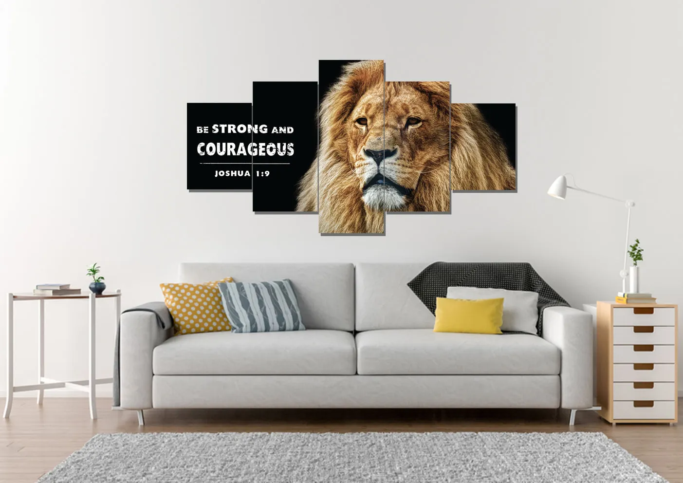 King Of Lions Joshua 19 Be Strong And Courageous Wall Art - Christian Canvas Wall Art