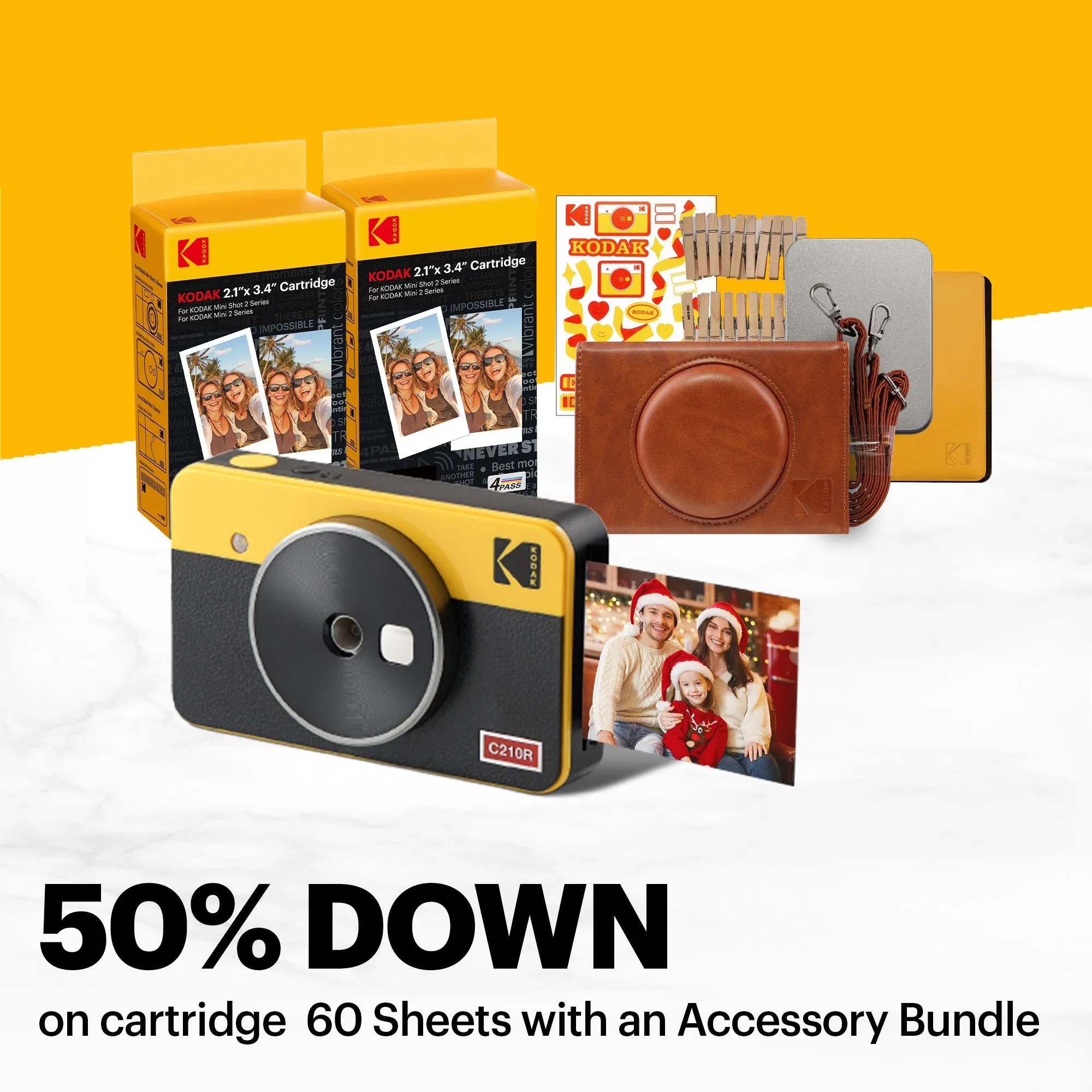 KODAK Mini Shot 2 Retro 4PASS 2-in-1 Instant Camera and Photo Printer (2.1x3.4 inches)   68 Sheets Gift Bundle