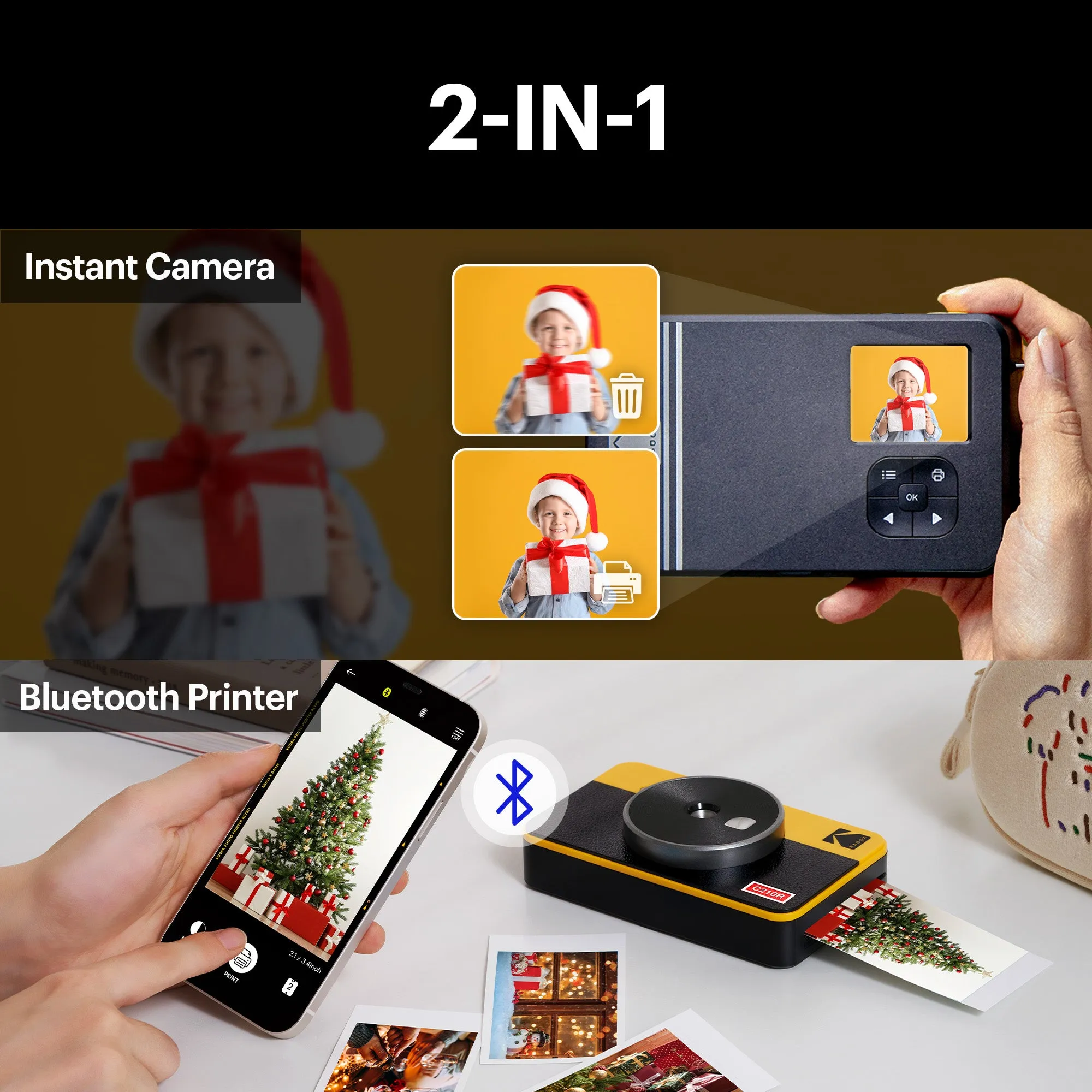 KODAK Mini Shot 2 Retro 4PASS 2-in-1 Instant Camera and Photo Printer (2.1x3.4 inches)   8 Sheets