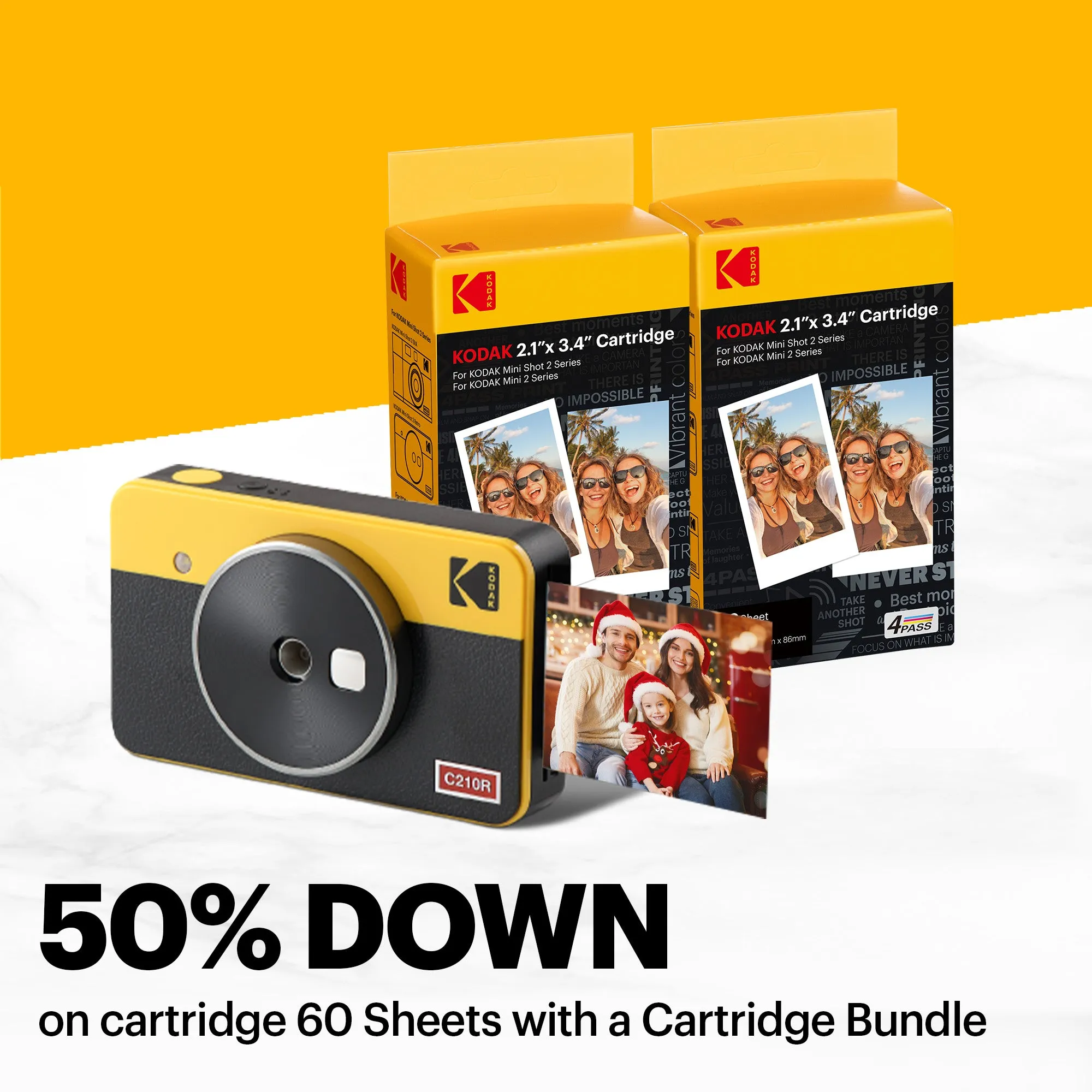 KODAK Mini Shot 2 Retro 4PASS 2-in-1 Instant Camera and Photo Printer (2.1x3.4 inches)   8 Sheets
