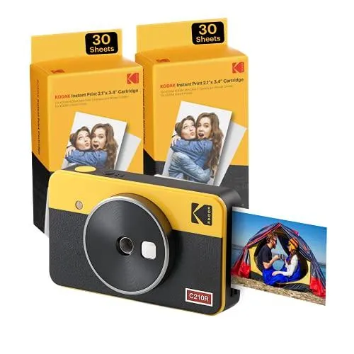 Kodak Mini Shot 2 Retro | 68-Sheet Bundle | Portable Wireless Instant Camera & Photo Printer, Compatible with iOS & Android and Bluetooth Devices, Real Photo (2.1x3.4) 4Pass Technology - Yellow
