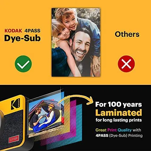 Kodak Mini Shot 2 Retro | 68-Sheet Bundle | Portable Wireless Instant Camera & Photo Printer, Compatible with iOS & Android and Bluetooth Devices, Real Photo (2.1x3.4) 4Pass Technology - Yellow