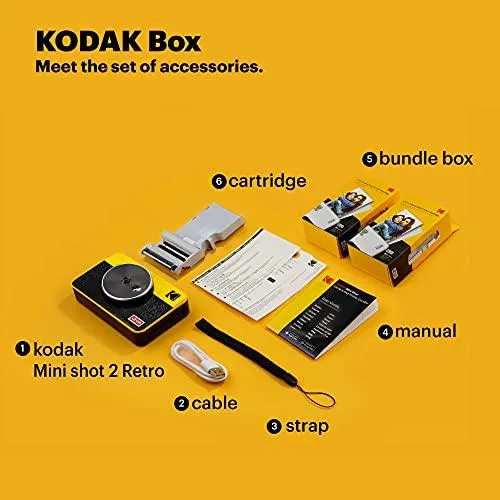 Kodak Mini Shot 2 Retro | 68-Sheet Bundle | Portable Wireless Instant Camera & Photo Printer, Compatible with iOS & Android and Bluetooth Devices, Real Photo (2.1x3.4) 4Pass Technology - Yellow