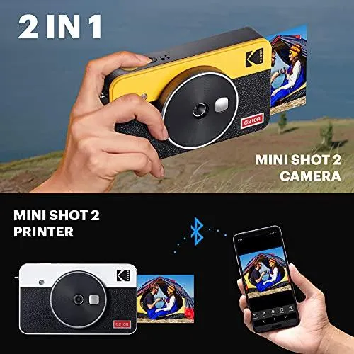 Kodak Mini Shot 2 Retro | 68-Sheet Bundle | Portable Wireless Instant Camera & Photo Printer, Compatible with iOS & Android and Bluetooth Devices, Real Photo (2.1x3.4) 4Pass Technology - Yellow