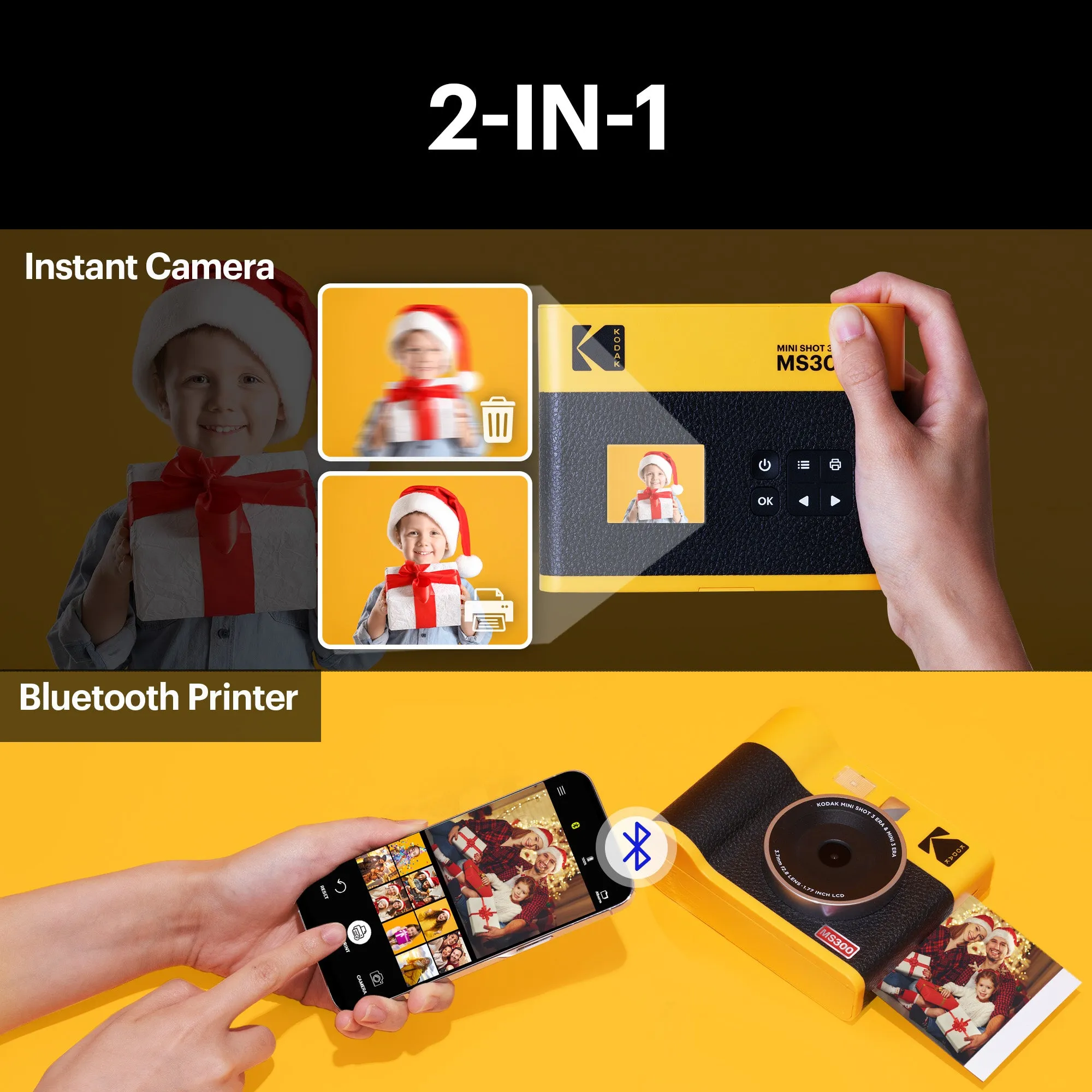 KODAK Mini Shot 3 ERA 2-in-1 Instant Camera and Photo Printer (3x3) (Camera   68 Sheets)