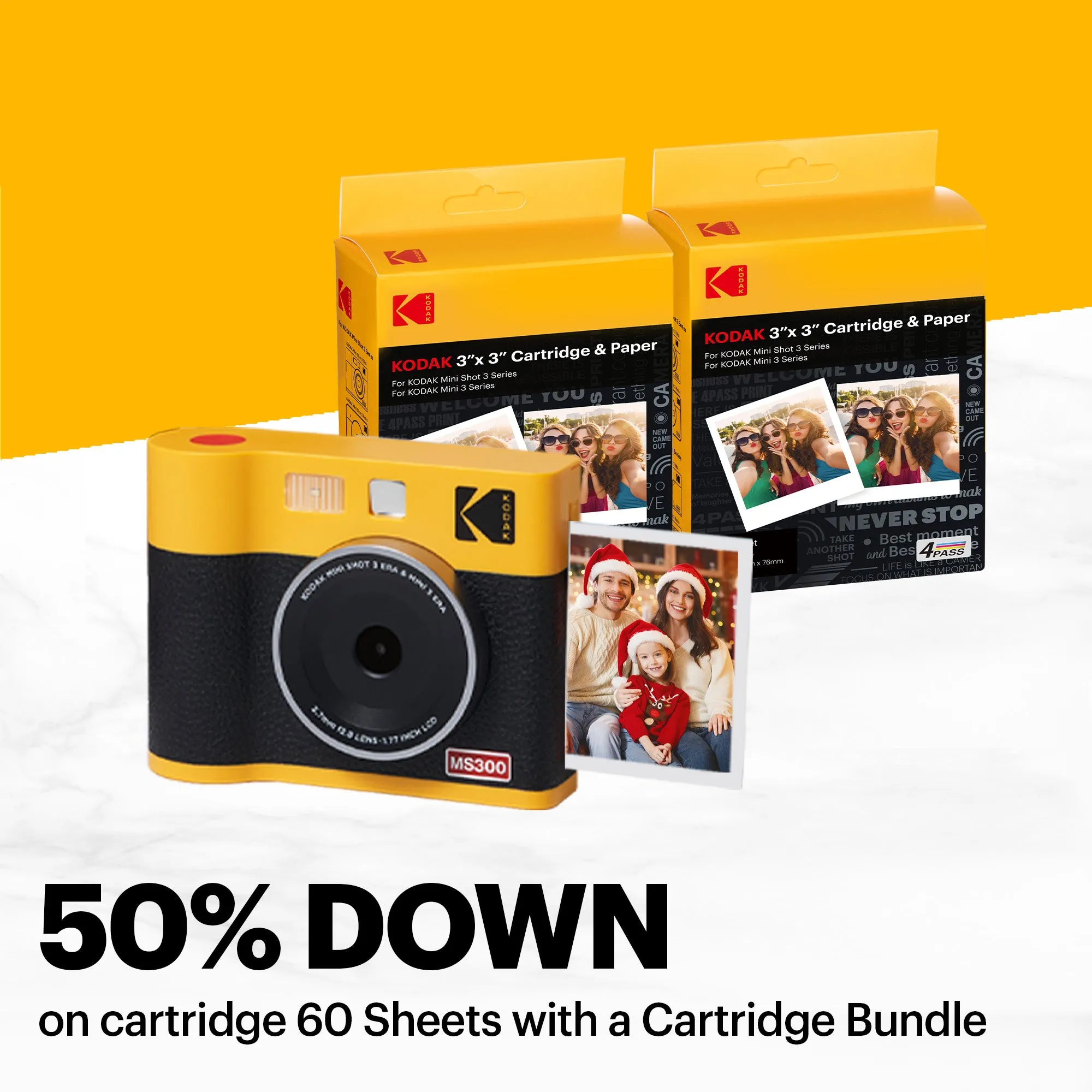 KODAK Mini Shot 3 ERA 4PASS 2-in-1 Instant Camera and Photo Printer (3x3) (Camera   8 Sheets)