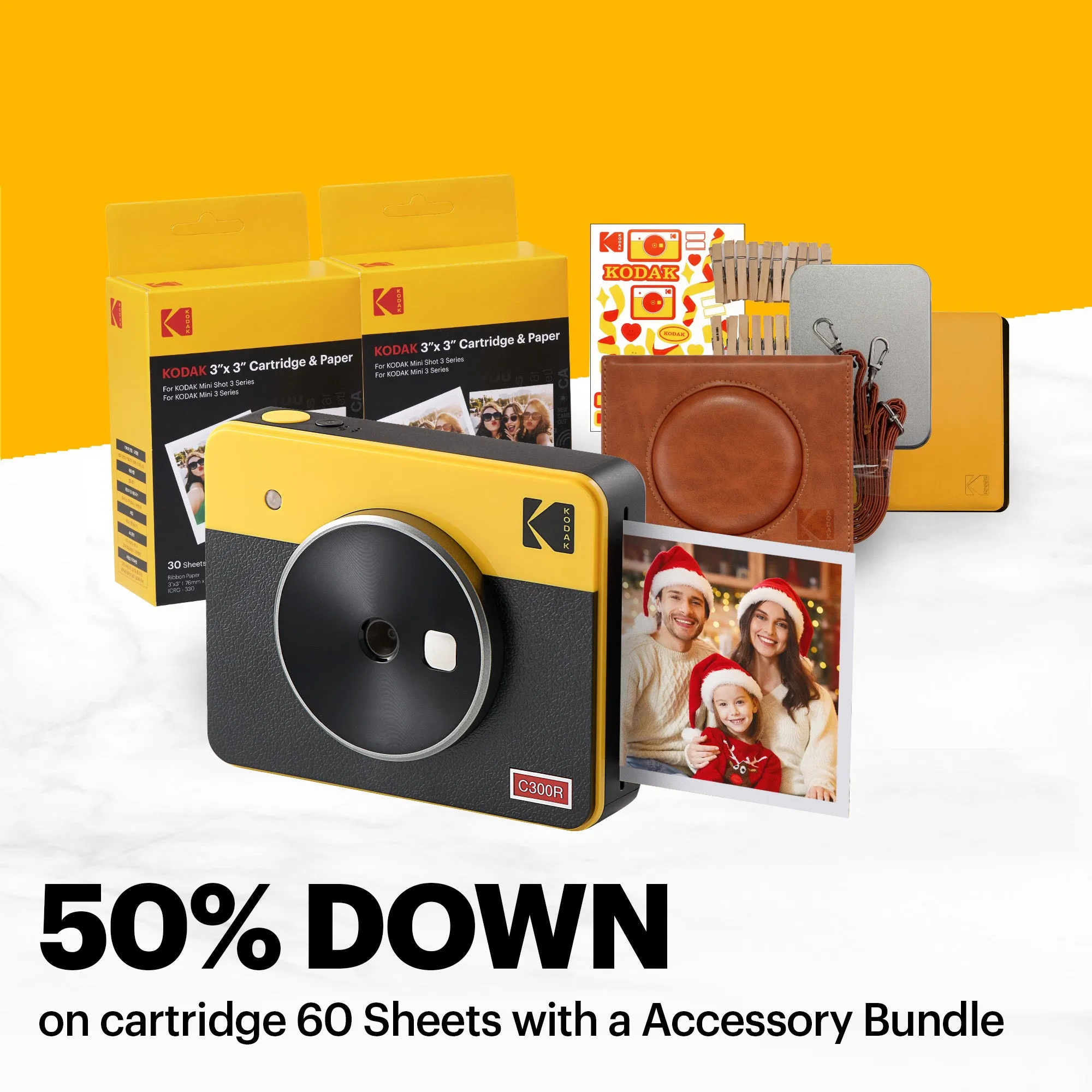 KODAK Mini Shot 3 Retro 4PASS 2-in-1 Instant Camera and Photo Printer (3x3 inches)   68 Sheets Gift Bundle