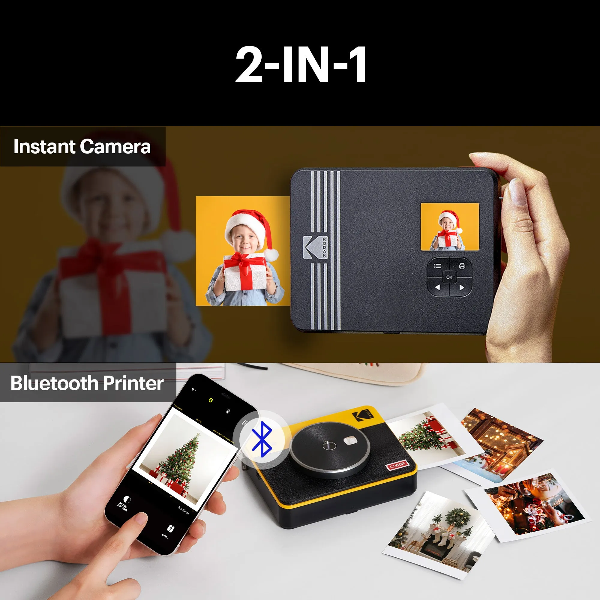 KODAK Mini Shot 3 Retro 4PASS 2-in-1 Instant Camera and Photo Printer (3x3 inches)   68 Sheets Gift Bundle
