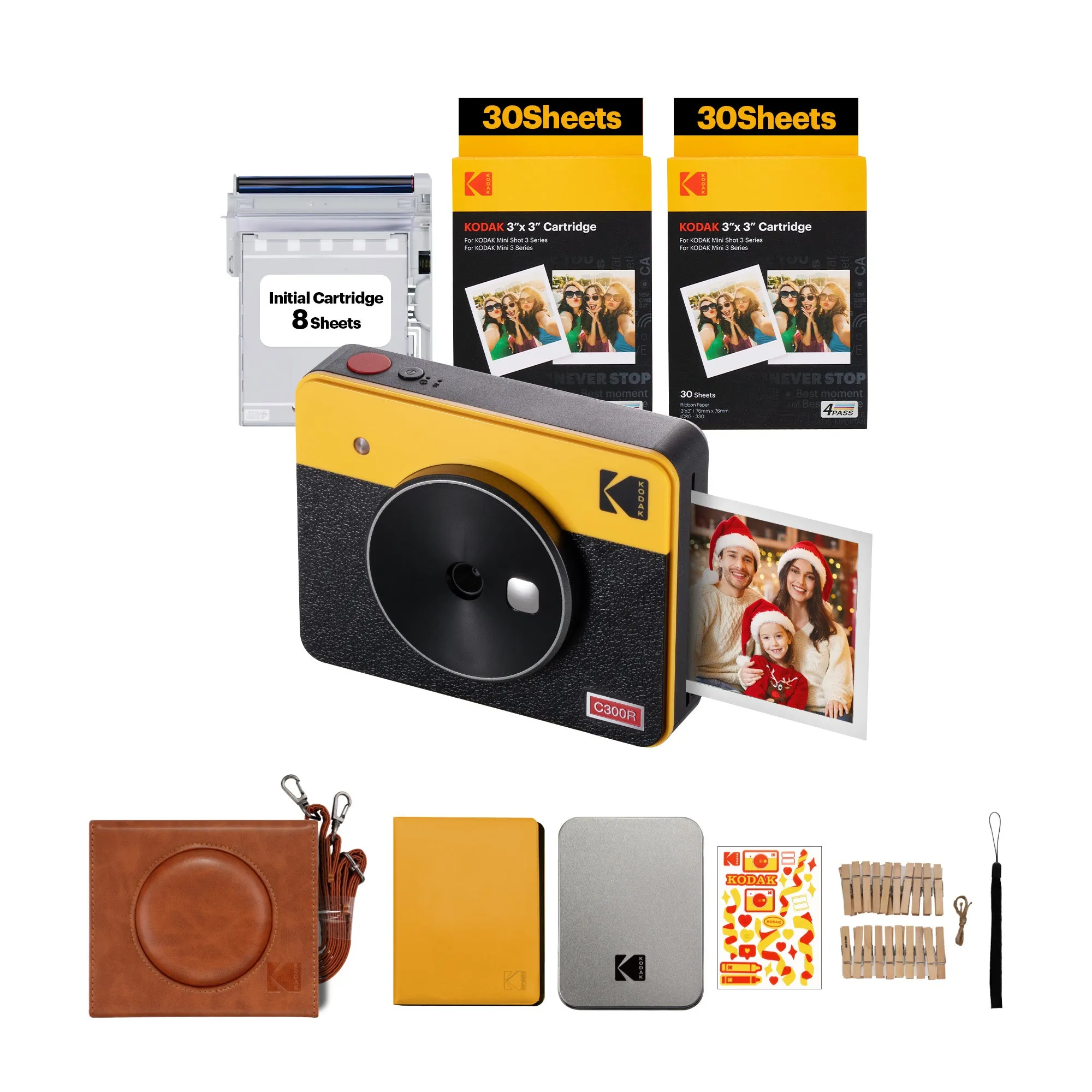 KODAK Mini Shot 3 Retro 4PASS 2-in-1 Instant Camera and Photo Printer (3x3 inches)   68 Sheets Gift Bundle