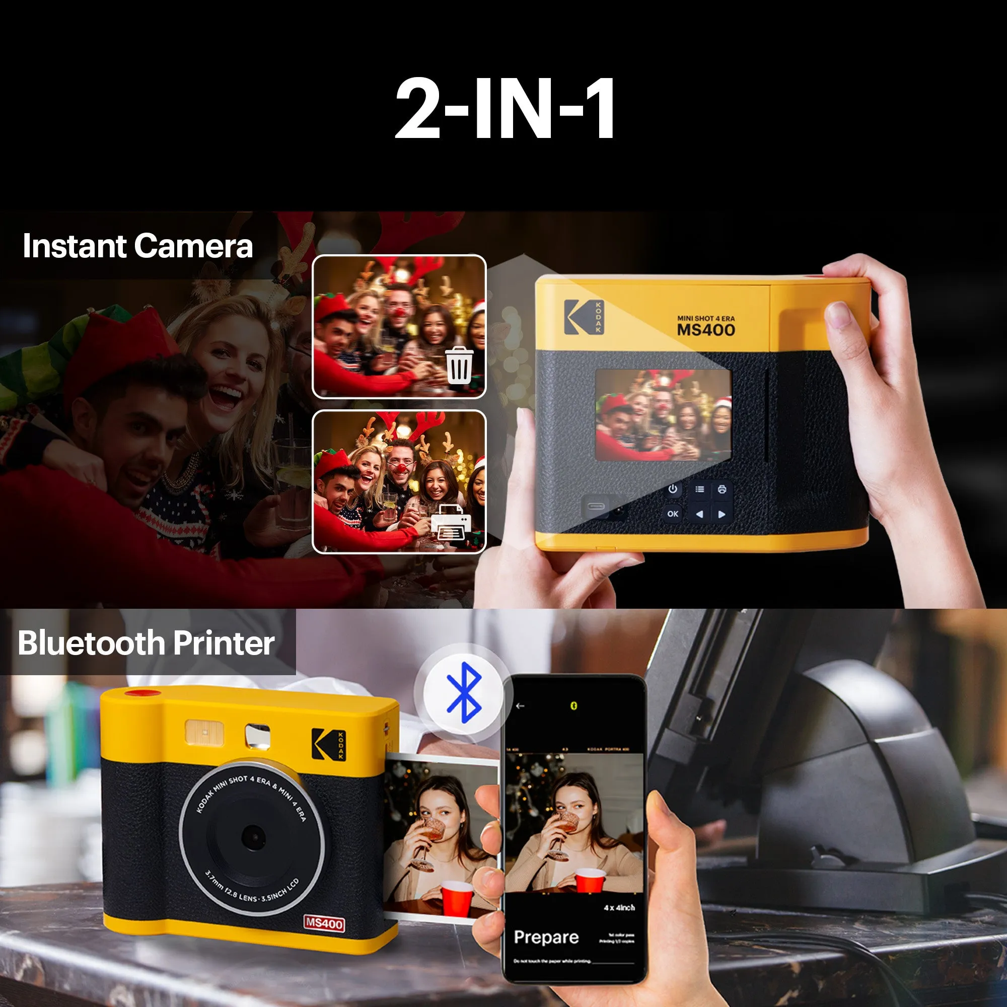 KODAK Mini Shot 4 ERA 2-in-1 Instant Camera and Photo Printer (4x4) (Camera   8 Sheets)