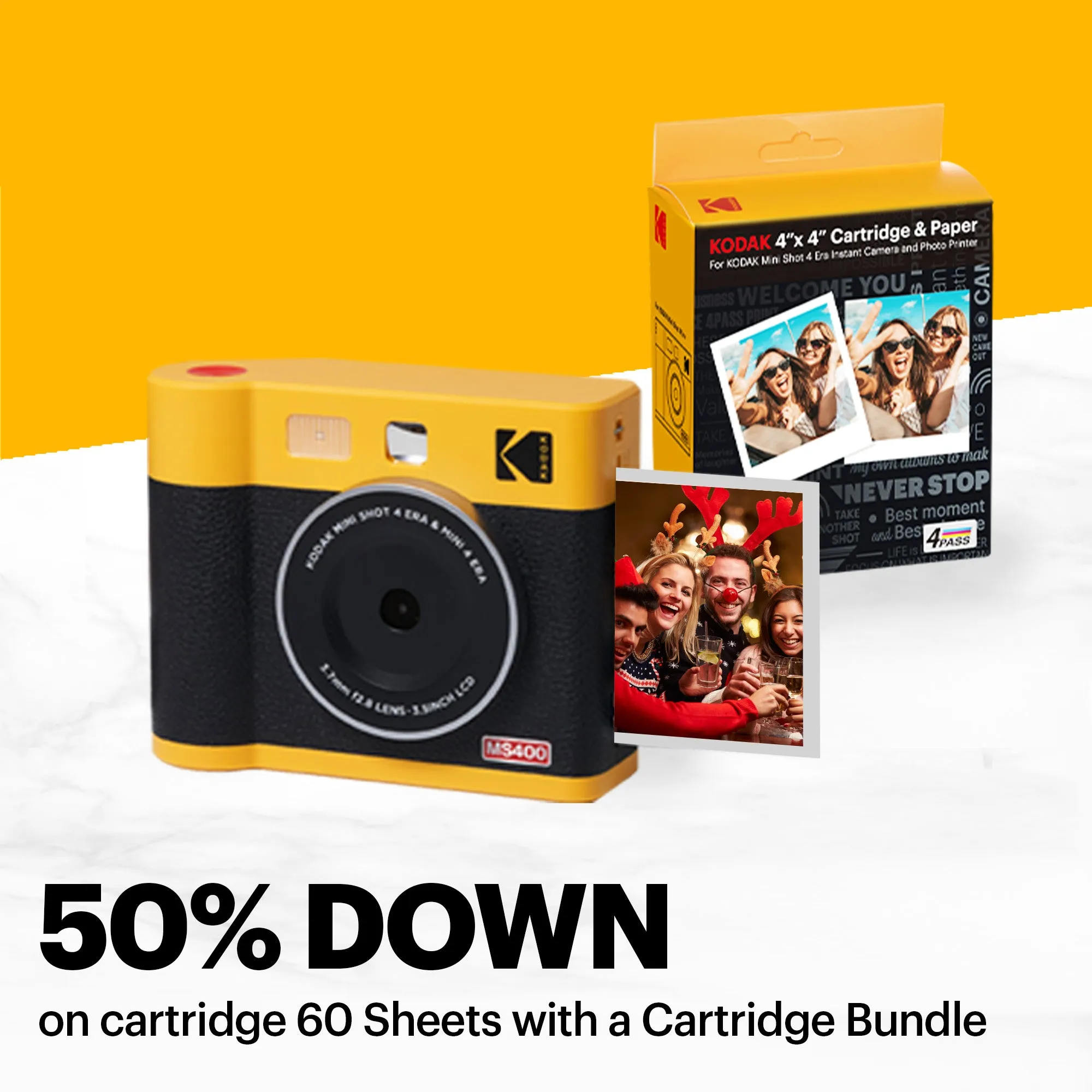 KODAK Mini Shot 4 ERA 2-in-1 Instant Camera and Photo Printer (4x4) (Camera   8 Sheets)