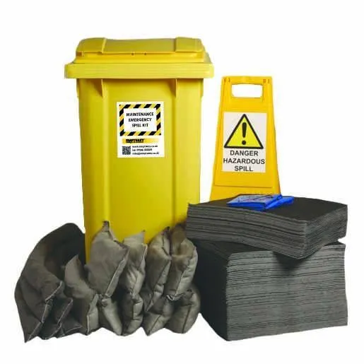 Maintenance Spill Kit Two Wheel Bin with Hinged Lid - M240SK  || 240ltr Absorbency