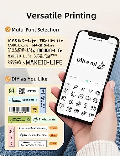 Makeid Label Maker Machine with Tape - Compatible with 9/12/16mm Waterproof Tape, Portable & Rechargeable Label Makers with Built-in Cutter Wireless Label Printer Compatible with Android & iOS Devices