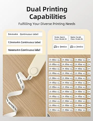 Makeid Label Maker Machine with Tape - Compatible with 9/12/16mm Waterproof Tape, Portable & Rechargeable Label Makers with Built-in Cutter Wireless Label Printer Compatible with Android & iOS Devices
