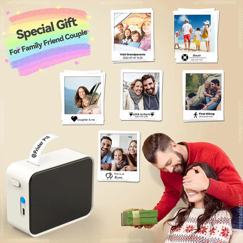 Mini Thermal Printer P15 Portable Bluetooth Label Printer Adhesive Sticker Inkless Labeling Machine with Thermal Paper