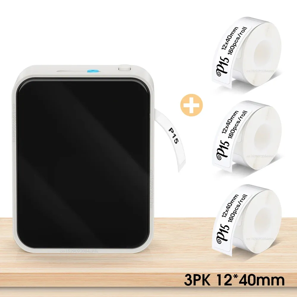 Mini Thermal Printer P15 Portable Bluetooth Label Printer Adhesive Sticker Inkless Labeling Machine with Thermal Paper