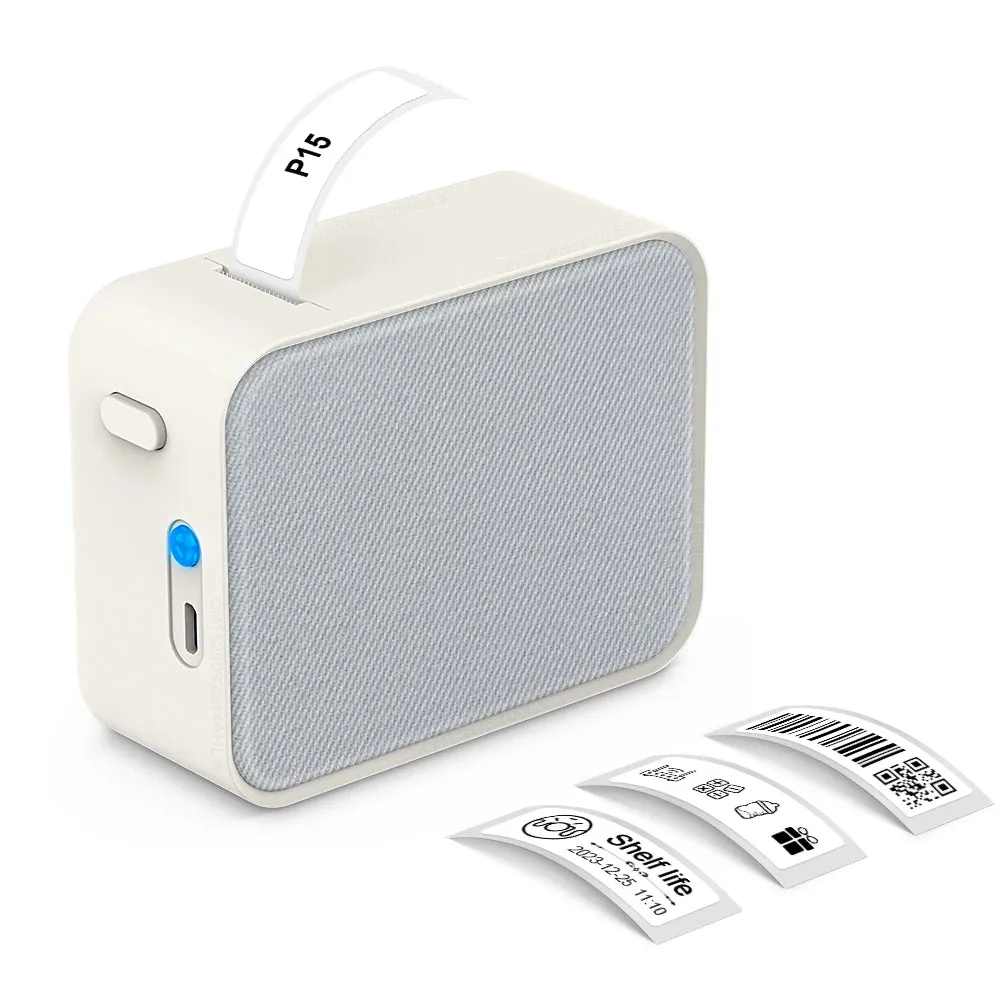 Mini Thermal Printer P15 Portable Bluetooth Label Printer Adhesive Sticker Inkless Labeling Machine with Thermal Paper