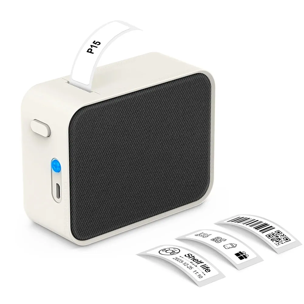 Mini Thermal Printer P15 Portable Bluetooth Label Printer Adhesive Sticker Inkless Labeling Machine with Thermal Paper