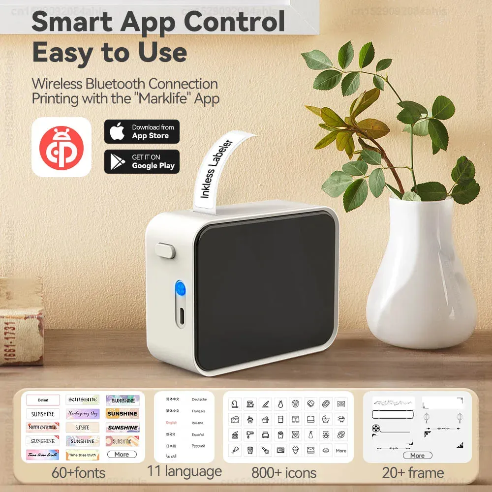 Mini Thermal Printer P15 Portable Bluetooth Label Printer Adhesive Sticker Inkless Labeling Machine with Thermal Paper