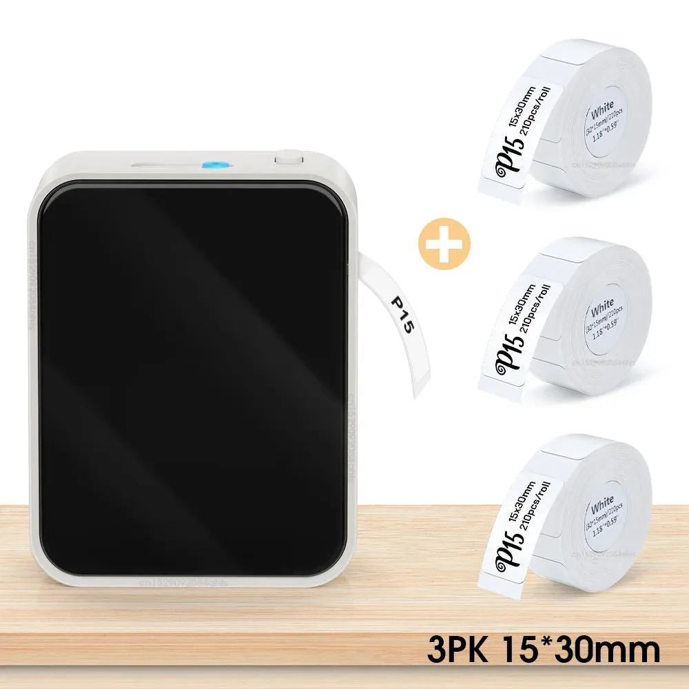 Mini Thermal Printer P15 Portable Bluetooth Label Printer Adhesive Sticker Inkless Labeling Machine with Thermal Paper