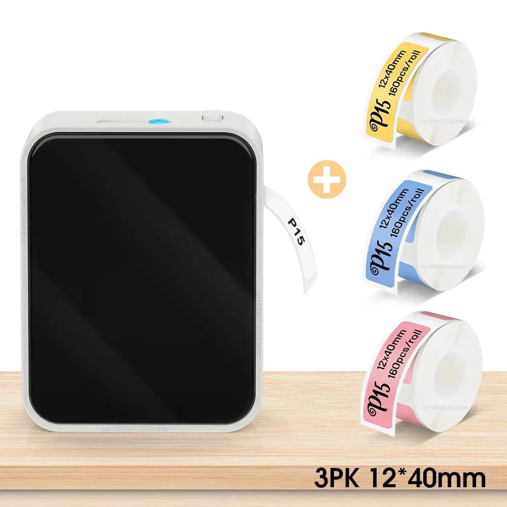 Mini Thermal Printer P15 Portable Bluetooth Label Printer Adhesive Sticker Inkless Labeling Machine with Thermal Paper